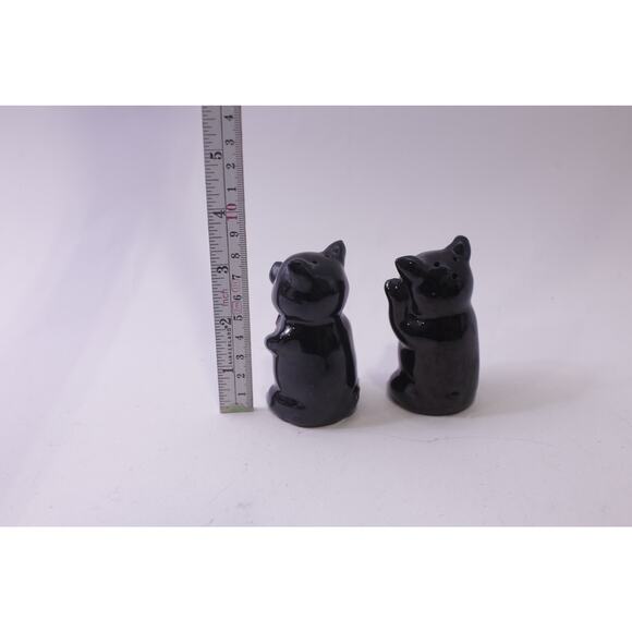 Japan, Maneki-neko, Black Cat, Salt and Pepper Shakers, Ceramic, ~ 250827-WH 563 - Picture 3 of 3